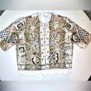 LABELLUM HILLARY SCOTT JACKET SIZE SMALL AZTEC BEADED EMBELLISHED EMBROIDERED
